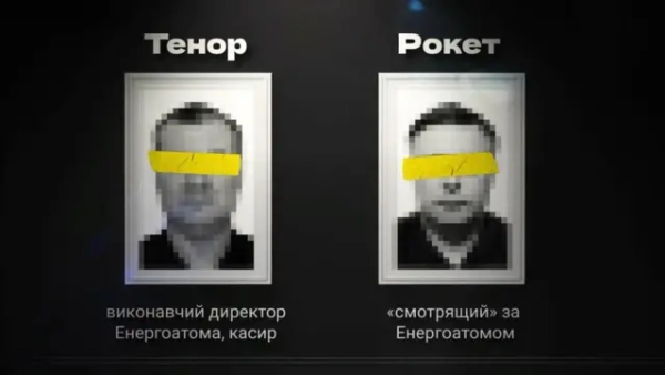 Кадр з відео НАБУ, заретушовані портрети двох чоловіків