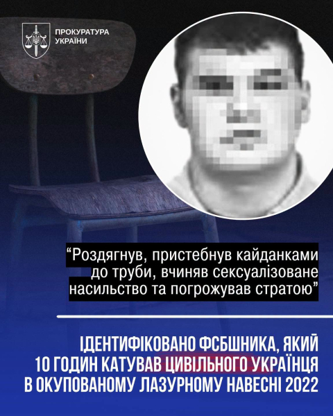 Виявлено працівника російського спецпідрозділу ФСБ, який протягом десяти годин піддавав тортурам мирного жителя.