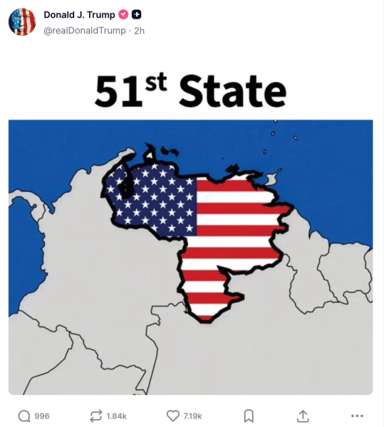 Трамп розмістив зображення Венесуели з позначкою "51-й штат". 2